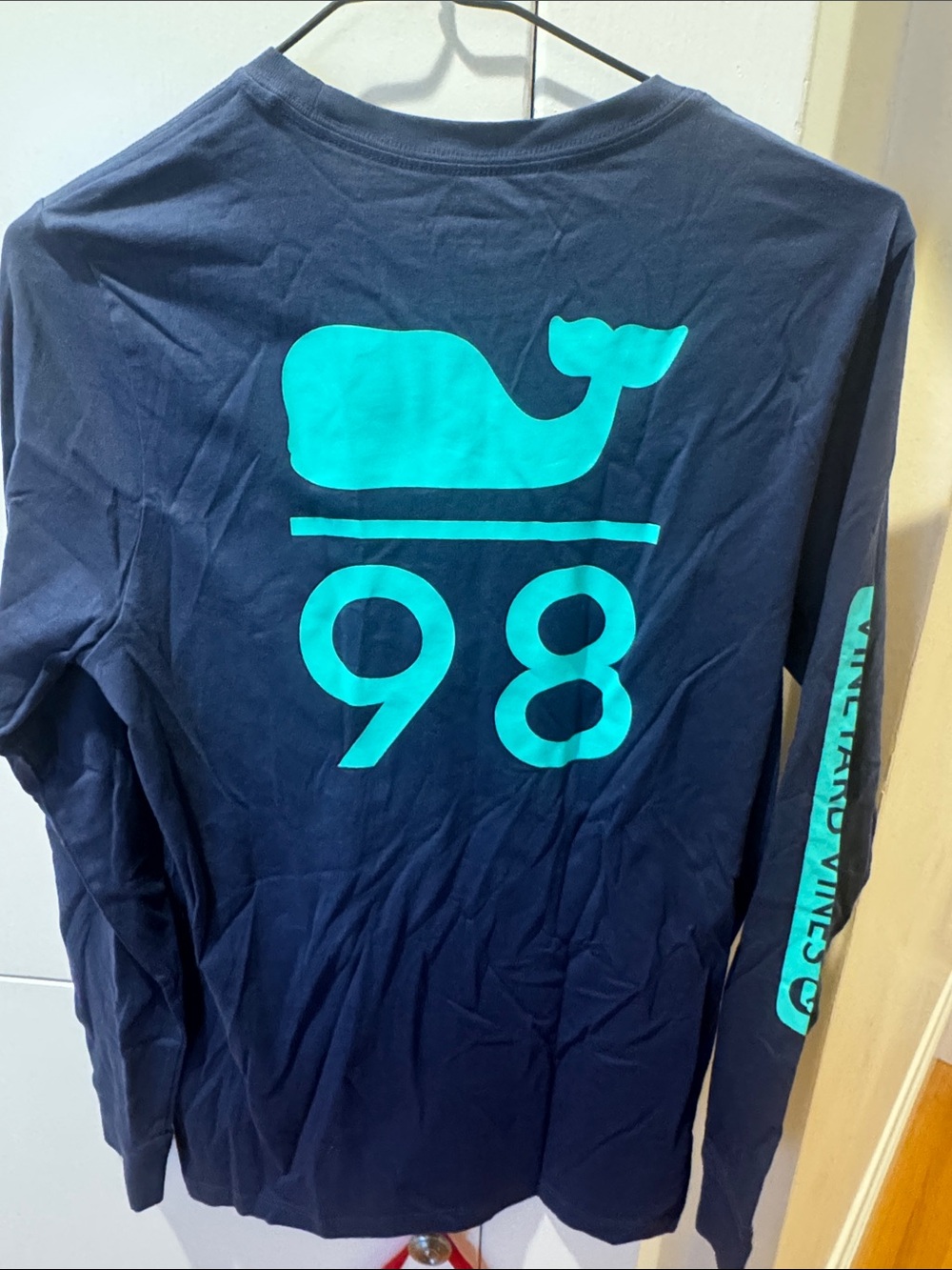 Vineyard Vines Navy Long-Sleeve T-shirt with Turquoise Whale & 98